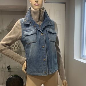 Theory Blue Denim Vest with Tan Sleeves